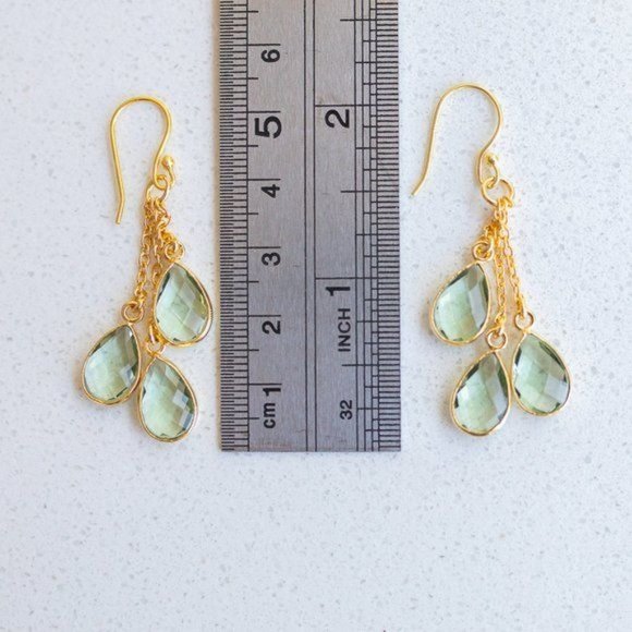 Earrings Sparkly Green Amethyst Gemstone Dangle Earrings Sterling Silver Post - Picture 8 of 8
